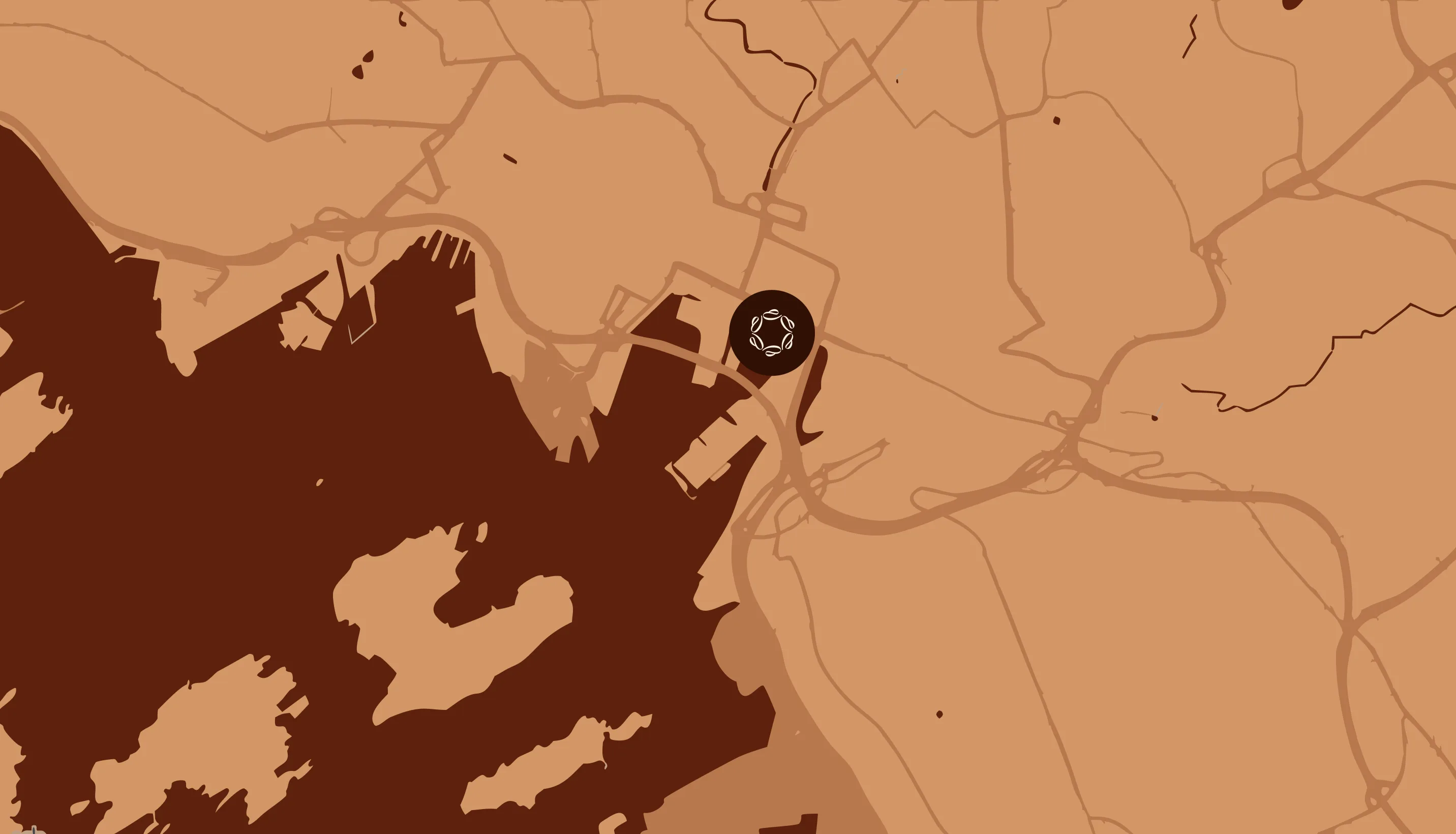 Map of the Levant region with a location pin marking a specific spot along the coast